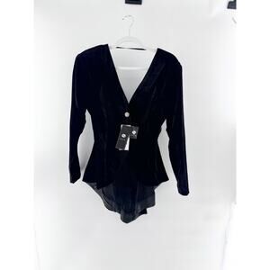 NWT Seta Antoniette Velvet Long Sleeve V-Neck Blouse Black Women's Size Small